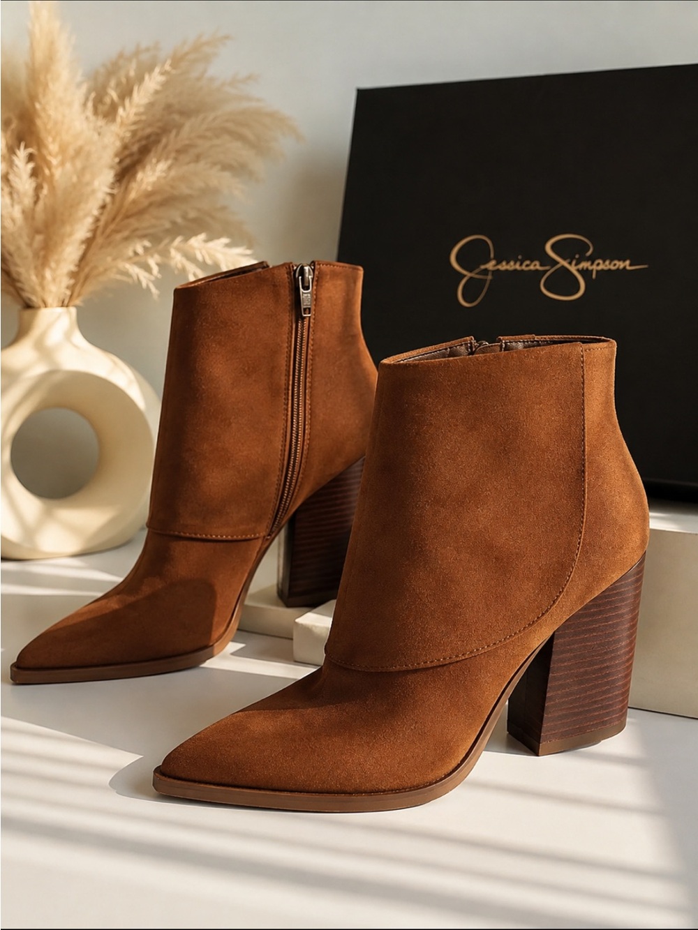 Jessica Simpson Women’s Brown Ankle Boots Pointed Toe Block Heel Size 9M
